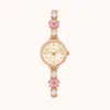 Elegant Pink Floral Round Dial Bracelet Watch for Women