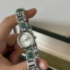Classic Green Accent Round Dial Silver Bracelet Watch for Women
