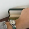 Classic Green Accent Round Dial Silver Bracelet Watch for Women