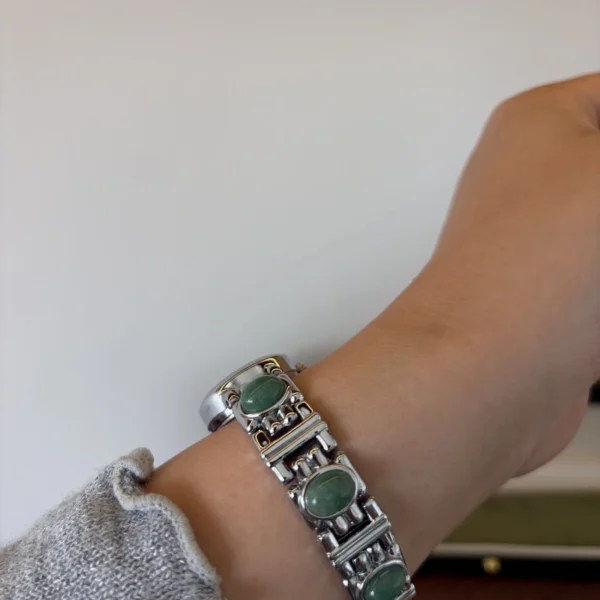 Classic Green Accent Round Dial Silver Bracelet Watch for Women