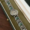 Classic Green Accent Round Dial Silver Bracelet Watch for Women