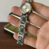 Classic Green Accent Round Dial Silver Bracelet Watch for Women