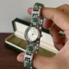 Classic Green Accent Round Dial Silver Bracelet Watch for Women