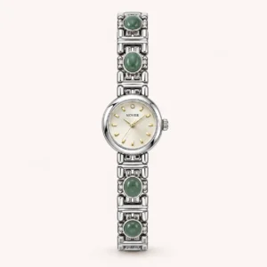 797-main Classic Green Accent Round Dial Silver Bracelet Watch for Women