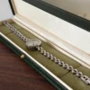 Classic Pale Round Dial Silver Open Link Bracelet Watch for Women