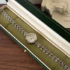 Classic Pale Round Dial Silver Open Link Bracelet Watch for Women