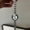 Classic Pale Round Dial Silver Open Link Bracelet Watch for Women
