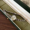 Classic Pale Round Dial Silver Open Link Bracelet Watch for Women