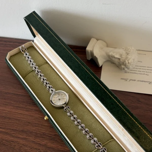 Classic Pale Round Dial Silver Open Link Bracelet Watch for Women