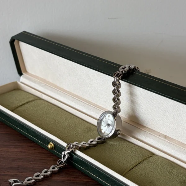 Classic Pale Round Dial Silver Open Link Bracelet Watch for Women