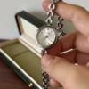 Classic Pale Round Dial Silver Open Link Bracelet Watch for Women