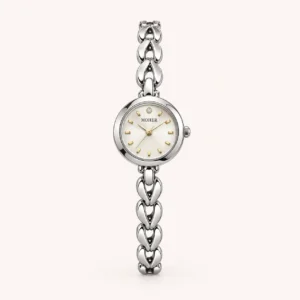 798-main Classic Pale Round Dial Silver Open Link Bracelet Watch for Women