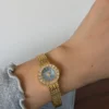 Elegant Blue Round Dial Gold Decorative Bracelet Watch for Women
