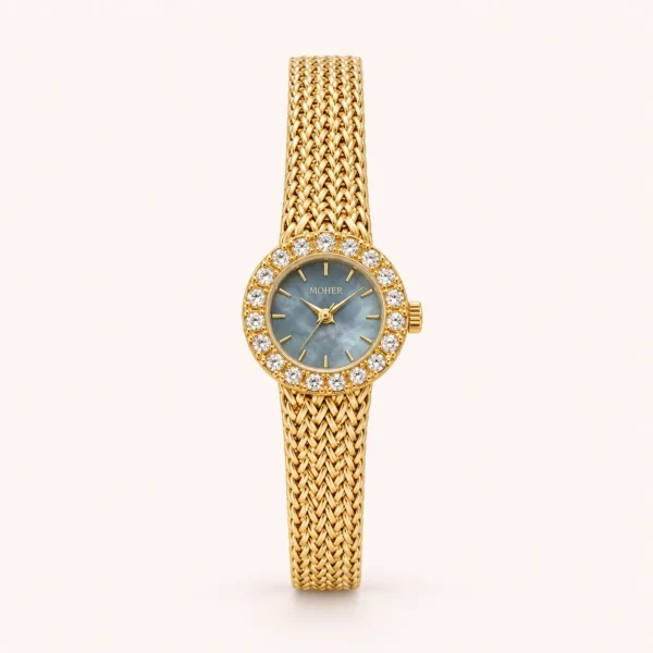 Elegant Blue Round Dial Gold Decorative Bracelet Watch for Women