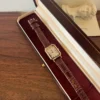 Classic Cream Rectangle Dial Burgundy Strap Watch for Women