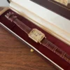 Classic Cream Rectangle Dial Burgundy Strap Watch for Women