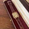 Classic Cream Rectangle Dial Burgundy Strap Watch for Women