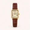 Classic Cream Rectangle Dial Burgundy Strap Watch for Women