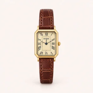 801-main Classic Cream Rectangle Dial Burgundy Strap Watch for Women