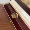 Classic Green Rounded Square Dial Brown Strap Watch for Women