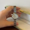 Classic Cream Round Dial Silver Geometric Bracelet Watch for Women