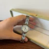 Classic Cream Round Dial Silver Geometric Bracelet Watch for Women