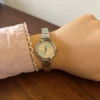 Classic Cream Round Dial Silver Geometric Bracelet Watch for Women