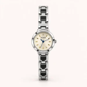 803-main Classic Cream Round Dial Silver Geometric Bracelet Watch for Women