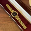 Classic Black Rounded Square Dial Gold Bracelet Watch for Women