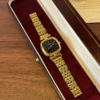 Classic Black Rounded Square Dial Gold Bracelet Watch for Women