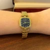 Classic Black Rounded Square Dial Gold Bracelet Watch for Women