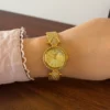 Elegant Gold Round Dial Slim Mesh Bracelet Watch for Women