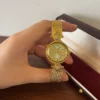 Elegant Gold Round Dial Slim Mesh Bracelet Watch for Women