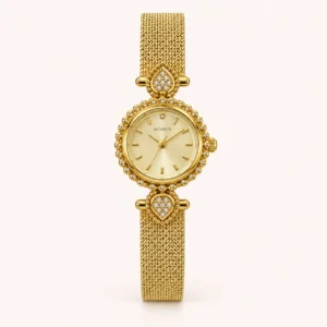 805-main Elegant Gold Round Dial Slim Mesh Bracelet Watch for Women