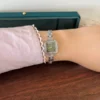 Classic Dark Square Dial Slim Silver Bracelet Watch for Women