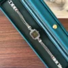 Classic Dark Square Dial Slim Silver Bracelet Watch for Women