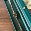 Classic Dark Square Dial Slim Silver Bracelet Watch for Women