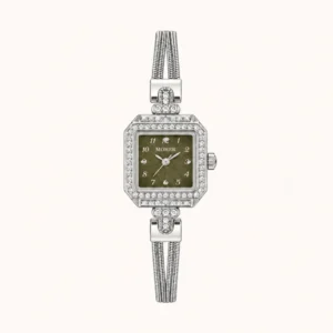 806-main Classic Dark Square Dial Slim Silver Bracelet Watch for Women