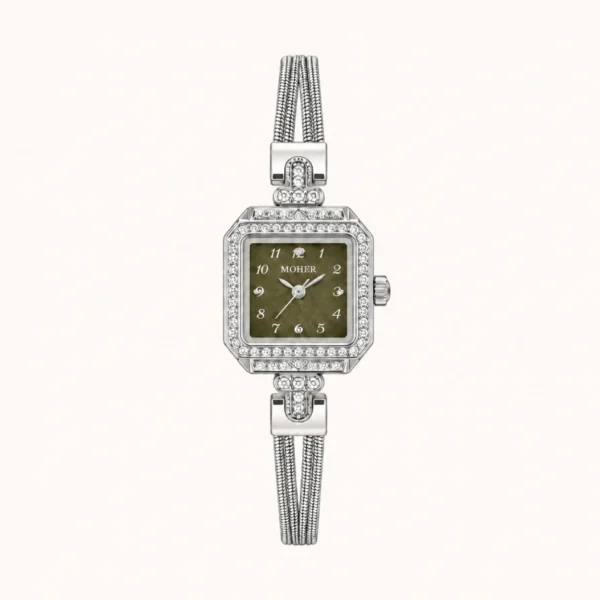 Classic Dark Square Dial Slim Silver Bracelet Watch for Women