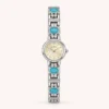Elegant Blue Accent Round Dial Silver Bracelet Watch for Women