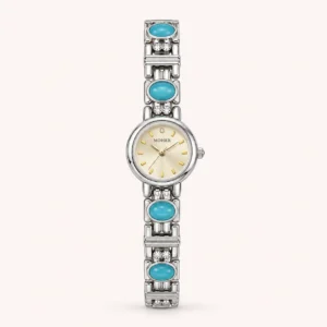 807-main Elegant Blue Accent Round Dial Silver Bracelet Watch for Women