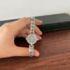 Classic Grey Round Dial Silver Textured Bracelet Watch for Women