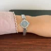 Classic Grey Round Dial Silver Textured Bracelet Watch for Women