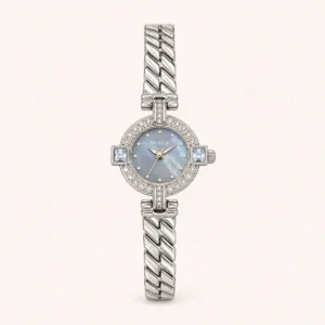 808-main Classic Grey Round Dial Silver Textured Bracelet Watch for Women