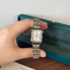 Classic White Rectangle Dial Silver Link Bracelet Watch for Women