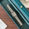 Classic White Rectangle Dial Silver Link Bracelet Watch for Women