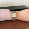 Classic White Rectangle Dial Silver Link Bracelet Watch for Women