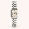 Classic White Rectangle Dial Silver Link Bracelet Watch for Women