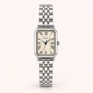 809-main Classic White Rectangle Dial Silver Link Bracelet Watch for Women