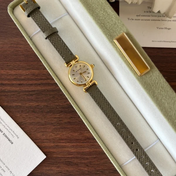 Classic Cream Round Dial Grey Strap Watch for Women